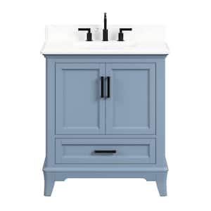 Rawsonville 31 in. W x 22 in. D x 34.5 in. H Single Sink Freestanding Bath Vanity in Steel Blue with White Quartz Top