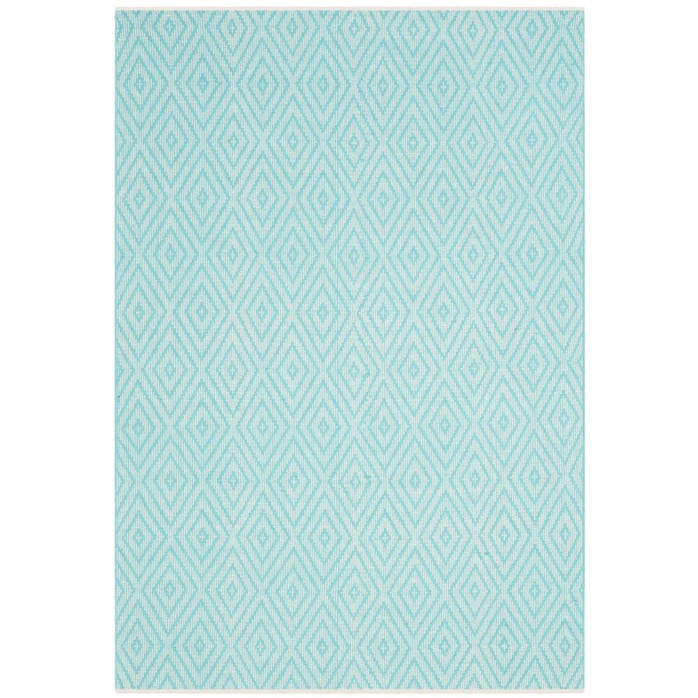 Turquoise and Ivory Cotton 5'x7' Geometric Flat Woven Rug