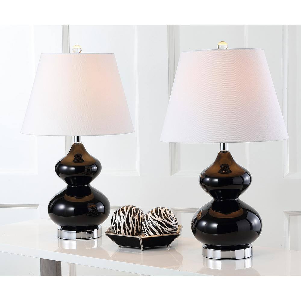 Eva 24" Black Glass Table Lamp Set with Cotton Shade