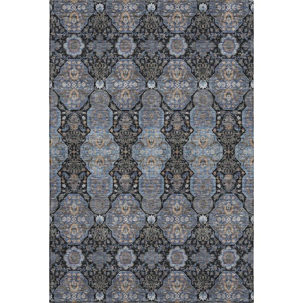 Mayfield Premium Machine Washable Abstract AMF2483 Black 5 ft. x 7 ft. 6 in. Area Rug