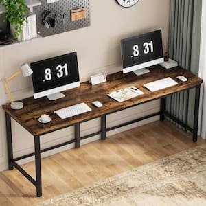 Havrvin 78.7 in. Rectangular Brown Engineered Wood 2-Person Computer Desk with Thicken Metal Frame for Home Office