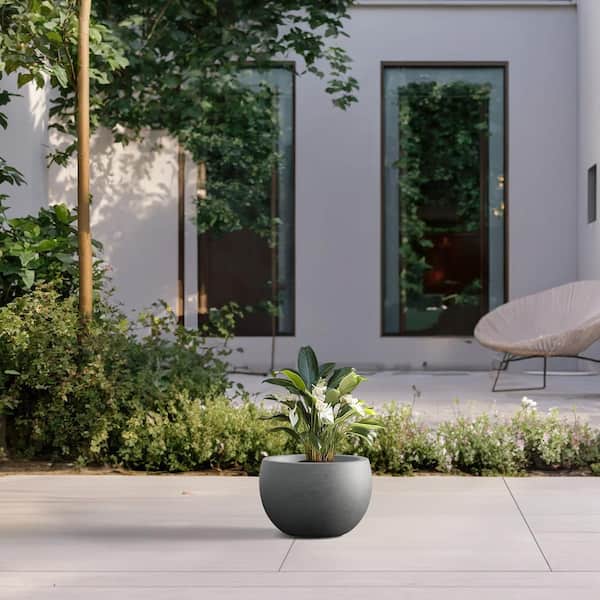 Sapcrete Lightweight 11.5in. x 8in. Stone Finish Extra Large Tall Round Concrete Plant Pot/Planter for Indoor & Outdoor