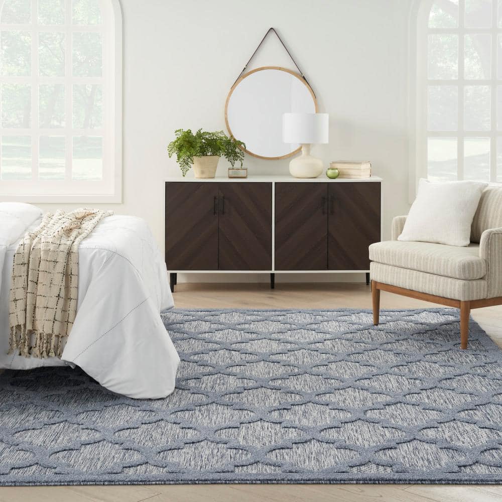 Denim Blue Trellis 8' x 10' Reversible Synthetic Area Rug