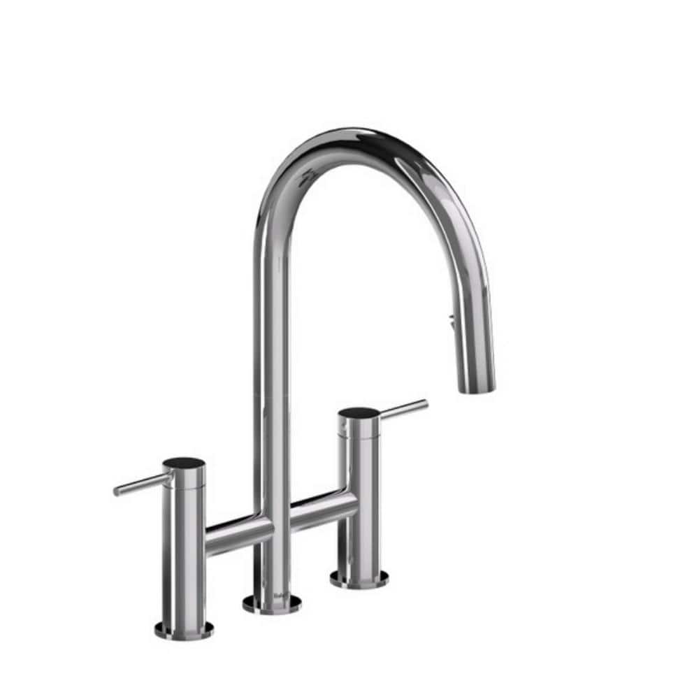 Chrome Modern Pull-Down Spray Kitchen Faucet with Dual Handles
