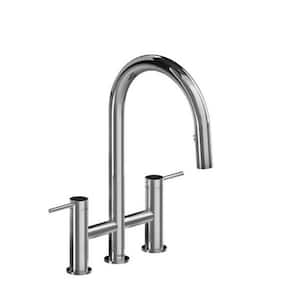 Azure Double Handle Pull Down Sprayer Kitchen Faucet with Gooseneck in Chrome