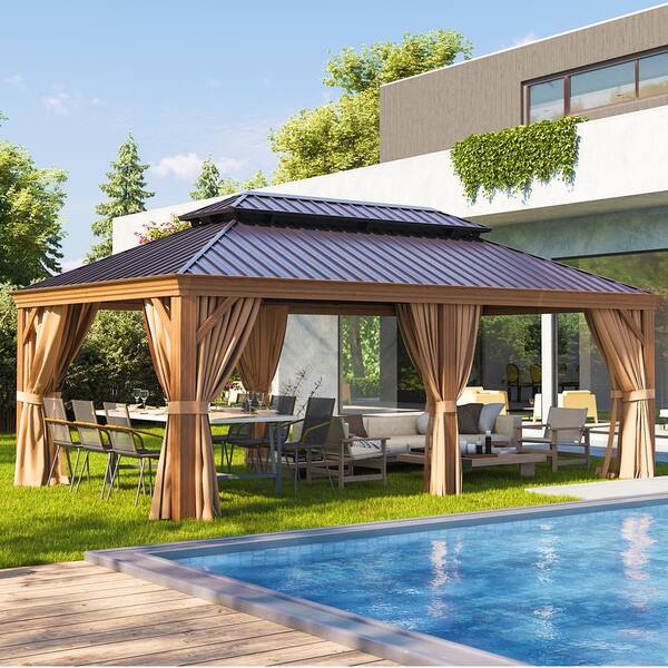 Sizzim 20 ft. x 12 ft. Wood Grain Double Galvanized Steel Roof Hardtop ...