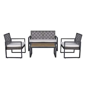New 4-Piece Patio Furniture Set Acacia Wood Table Top with Morden Brown and Beige Cushion