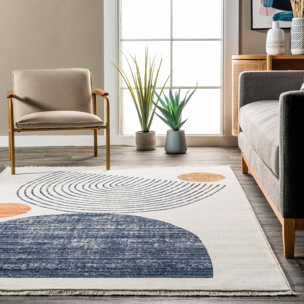 Beige Abstract Synthetic Non-slip Area Rug