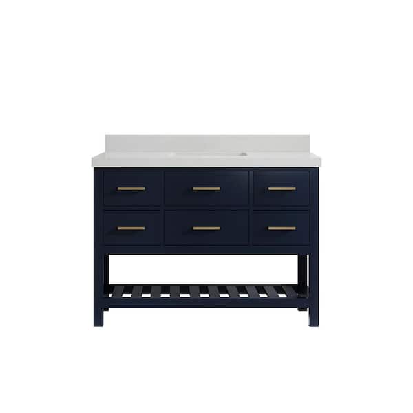 Willow Collections Parker 48 in. W x 22 in. D x 36 in. H Bath Vanity in Navy Blue with 2 in. Carrara Quartz Top