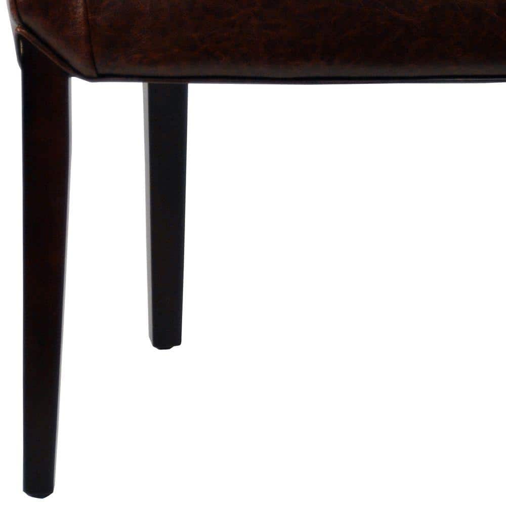 Transitional Ken Arm Chair in Brown Leather and Cherry Mahogany