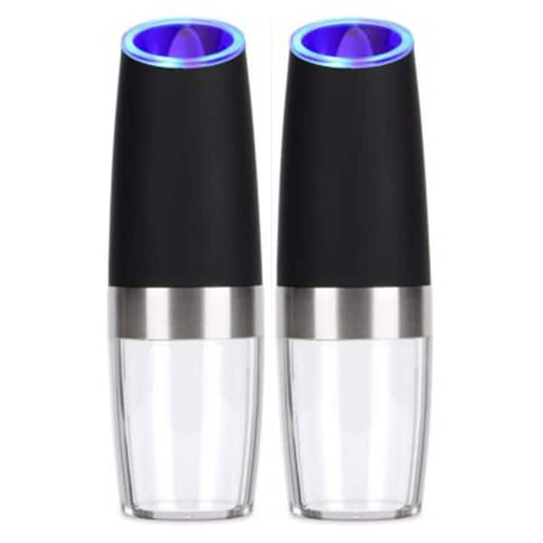 Gravity Electric Salt and Pepper Grinder Adjustable Coarseness LED Light Automatic One Hand Operation Black 2 Pack