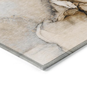 Beige 5 ft. x 8 ft. Abstract Indoor / Outdoor Area Rug