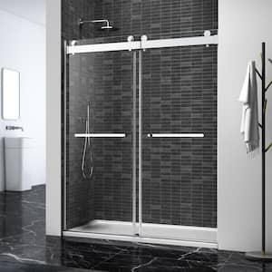 Foyil 72 in. W x 76 in. H Sliding Frameless Shower Door in Brushed Nickel Finish with Clear Glass