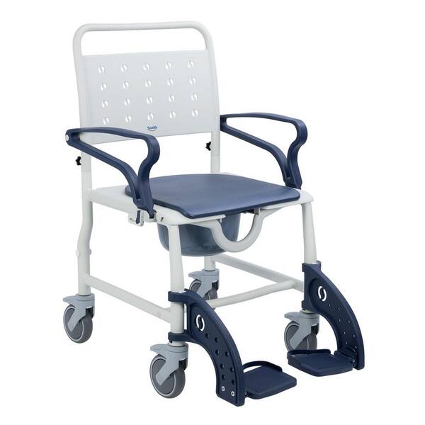 4-in-1 Rolling Shower Chair with Wheels for Elderly & Disabled Adults, Padded Toilet Seat, Bedside Commode