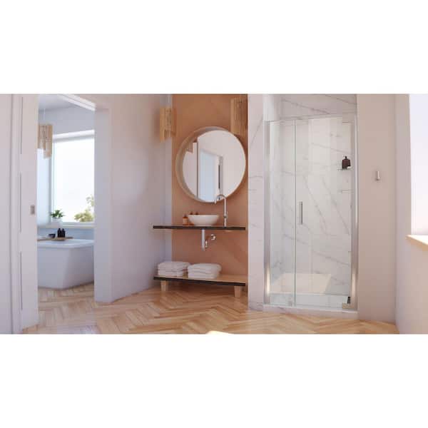 Elegance-LS 44 in. to 46 in. W x 72 in. H Frameless Pivot Shower Door in Brushed Nickel