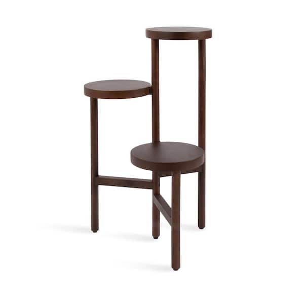 Fitley 16 in. Dark Brown Round Solid Wood Indoor Plant Stand