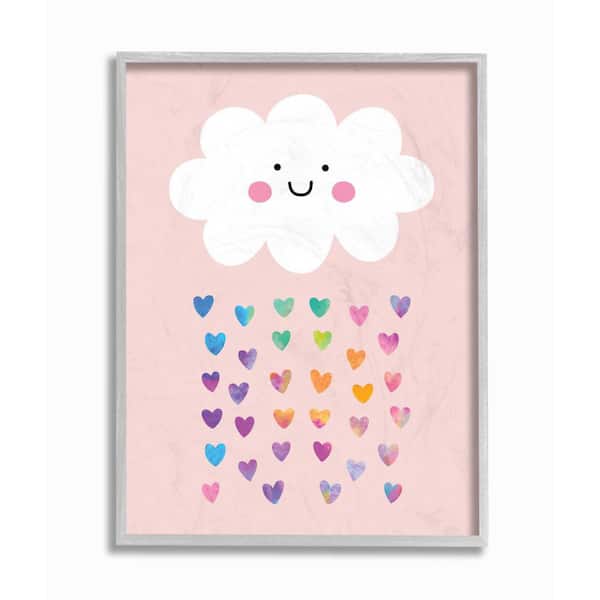 Stupell Industries "Raining Rainbow Hearts with Happy Cloud" by Seven Trees Design Framed Fantasy Wall Art Print 11 in. x 14 in.