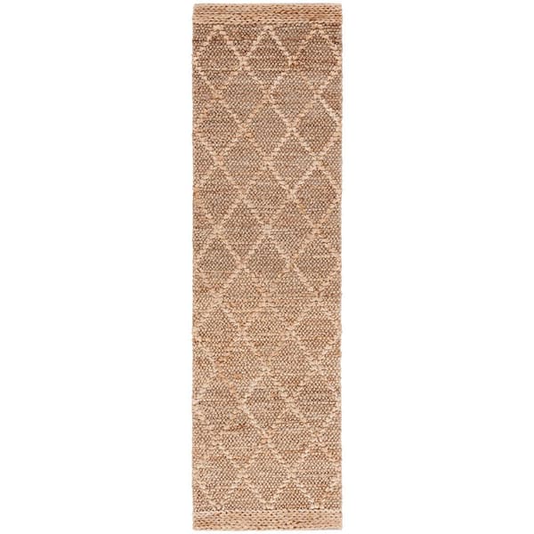 Natural Fiber 2 ft. x 9 ft. Natural Diamond Border Runner Rug