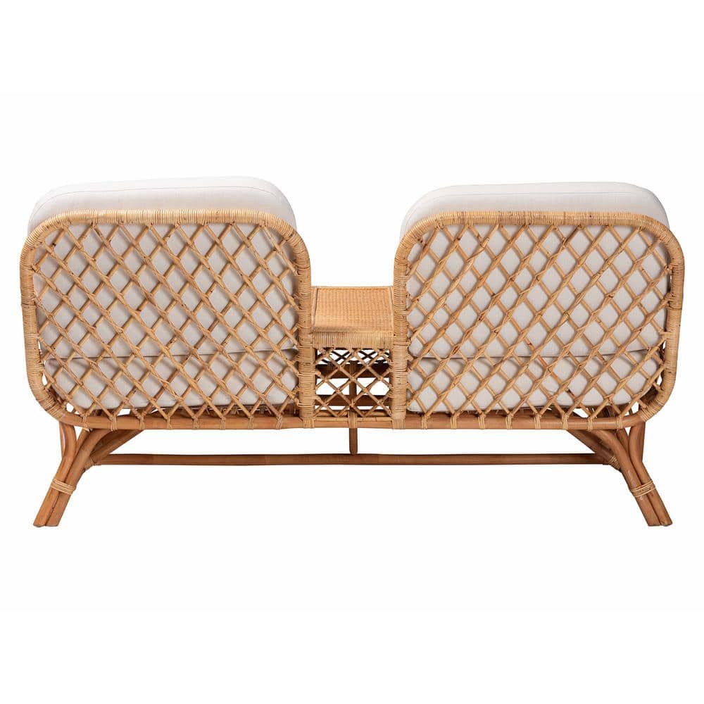 Bohemian Light Honey Rattan Tete-a-Tete Sofa with Removable Cushions