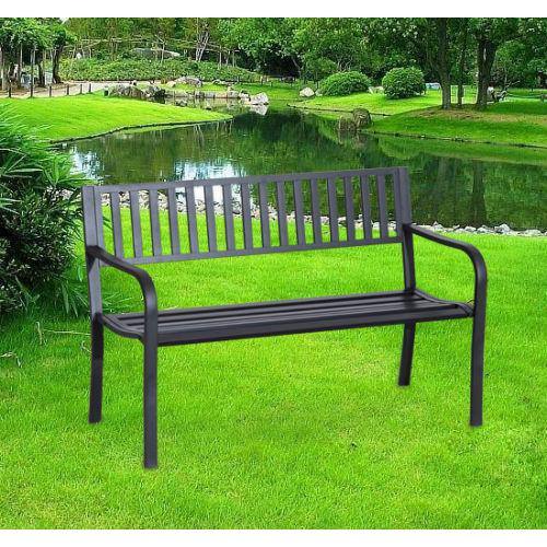 Outsunny 50" Black Slatted Steel Outdoor Garden Bench