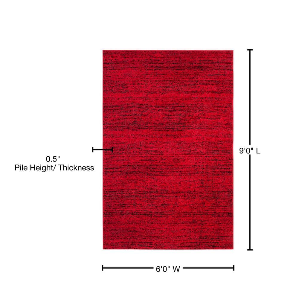 Red and Black Striped Synthetic 6' x 9' Area Rug
