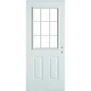 32 in. x 80 in. Colonial 9Lite 2-Panel Painted White Left-Hand Steel Prehung FrontDoor with Internal Grille