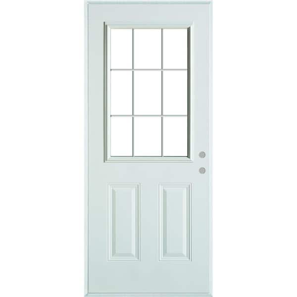 Stanley Doors 32 in. x 80 in. Colonial 9Lite 2-Panel Painted White Left-Hand Steel Prehung FrontDoor with Internal Grille