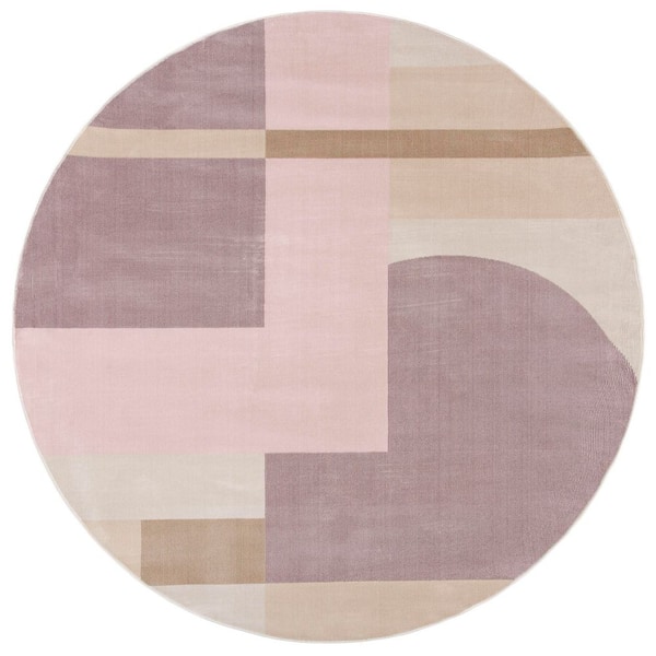 Orwell 3 ft. x 3 ft. Pink/Purple Geometric Abstract Round Area Rug
