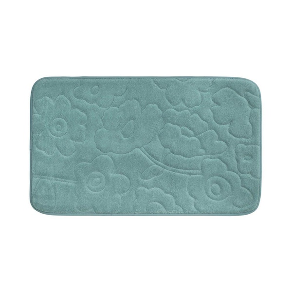 BounceComfort Stencil Floral Marine Blue 17 in. x 24 in. Memory Foam Bath Mat