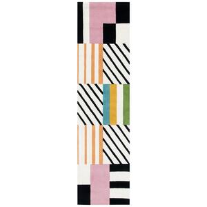Fifth Avenue Ivory/Black 2 ft. x 7 ft. Abstract Striped Runner Rug