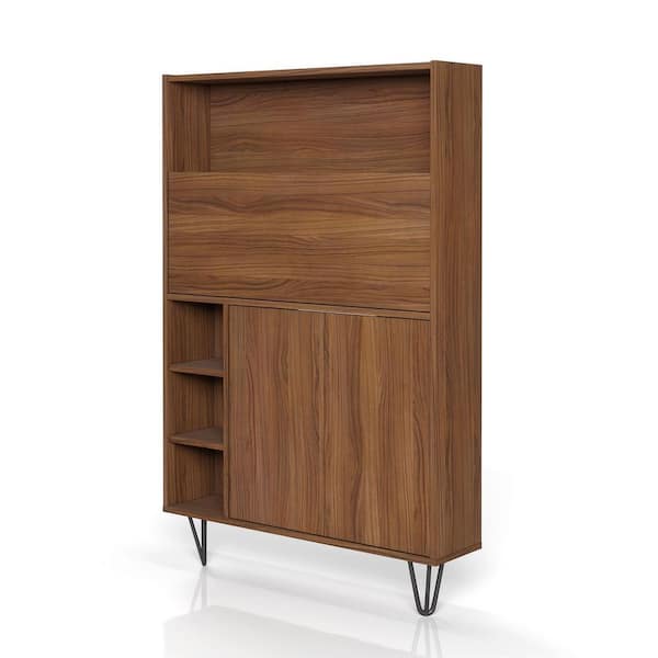 Nexera Slim 35.75 in. Walnut Rectangular Secretary Desk with Drown-Down Work Surface and Adjustable Shelves