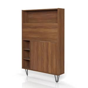 Slim 35.75 in. Walnut Rectangular Secretary Desk with Drown-Down Work Surface and Adjustable Shelves
