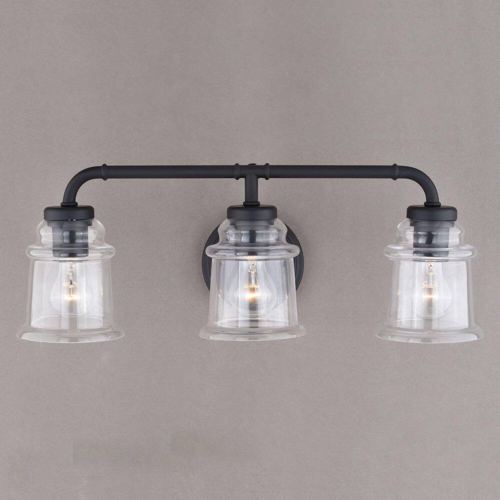 Matte Black Jelly Jar 3-Light Vanity Fixture