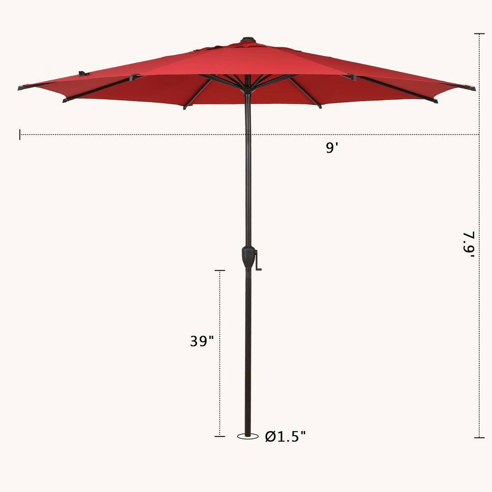 Lyon 9ft Red Steel Market Patio Umbrella with Crank Tilt