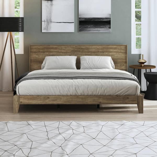 GALANO Payne Luxe Knotty Oak King Platform Bed with Headboard
