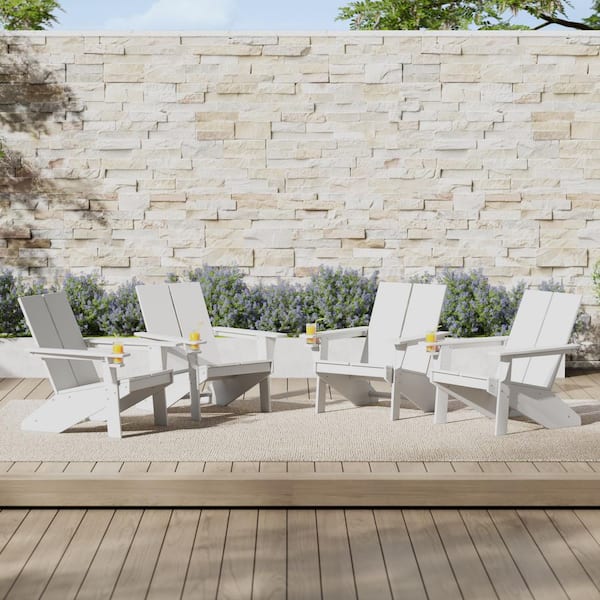 Coastin Outdoor Patio Weather Resistant Modern Poly Plastic White Adirondack Chair (Set of 4)