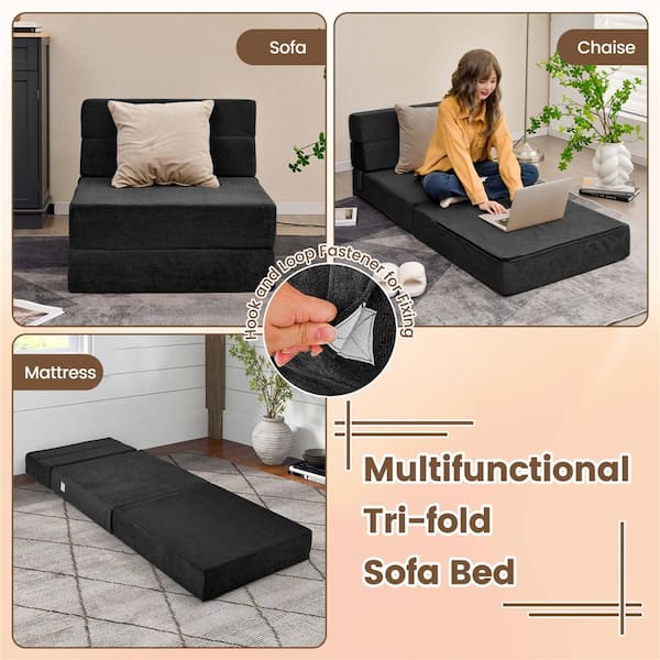 Costway 28 in. Black Full Size Tri Fold Polyster Fold Down Chair Sofa Bed HCST00350 The Home Depot