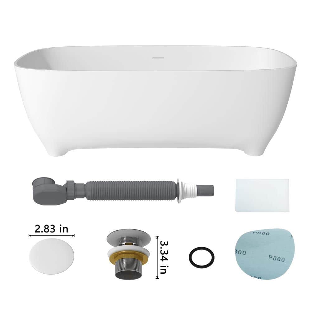 67" White Solid Surface Freestanding Soaking Bathtub