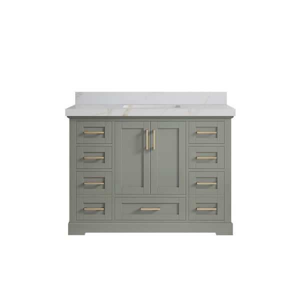 Willow Collections Boston 48 in. Single Sink Freestanding Evergreen Bath Vanity with Calacatta Sienna Quartz Top Unassembled