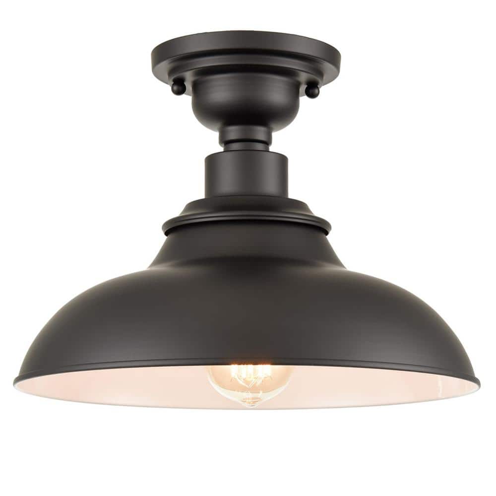 Matte Black Farmhouse Metal Semi Flush Mount Ceiling Light