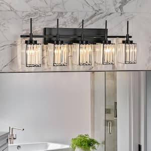 Orillia 34.64 in. 5-Light Modern Industrial Black Bathroom Vanity Light with Crystal Rectangular Shades