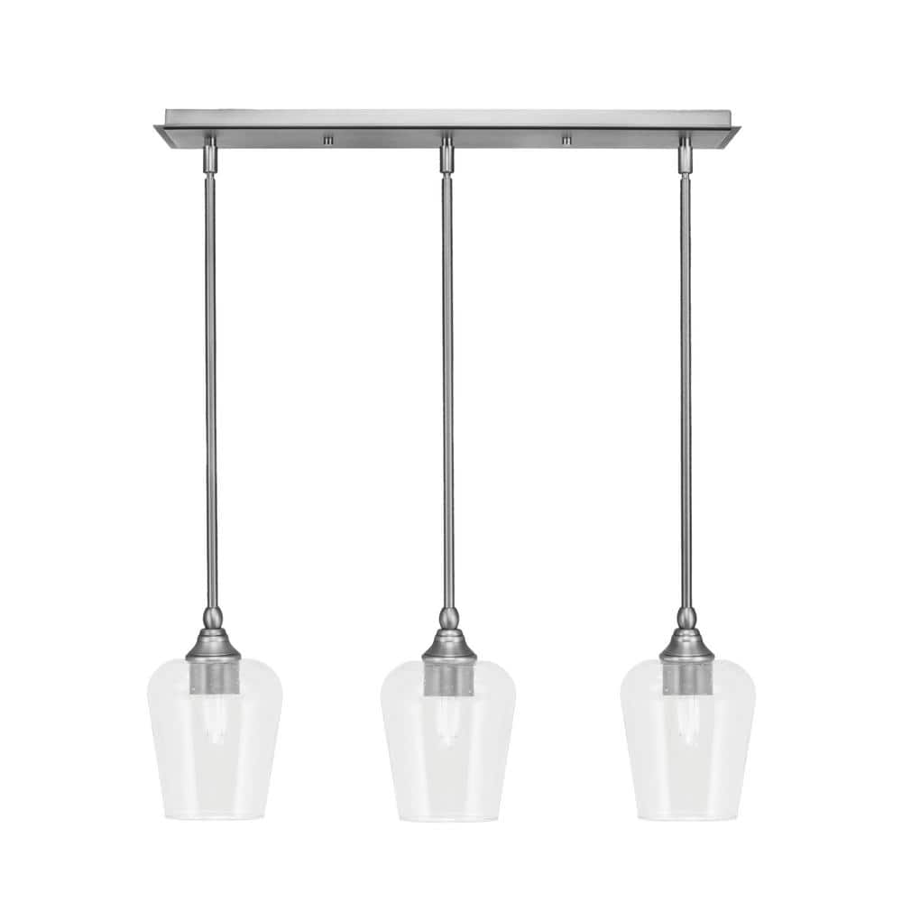 Livingston 100-Watt 3-Light Nickel Shaded Pendant Light with 5 Clear Bub