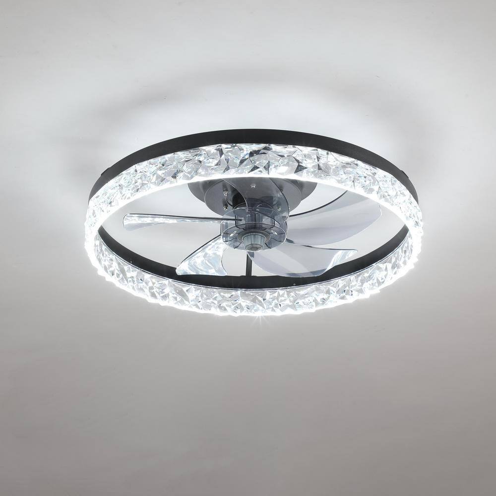 20 in. Indoor Black Smart Ceiling Fan with Light and Remote, Flush Mount Fan Light with APP and ...