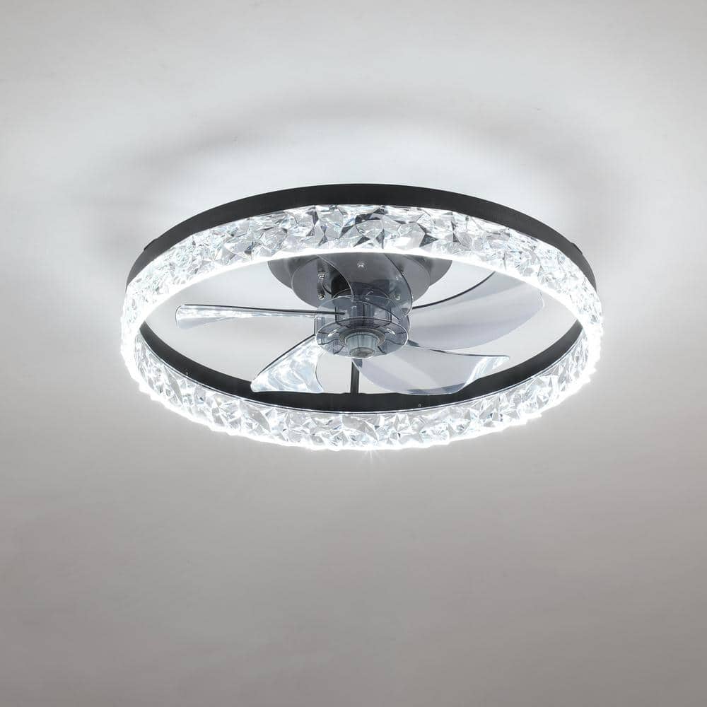 20 in. Indoor Black Smart Ceiling Fan with Light and Remote, Flush Mount Fa