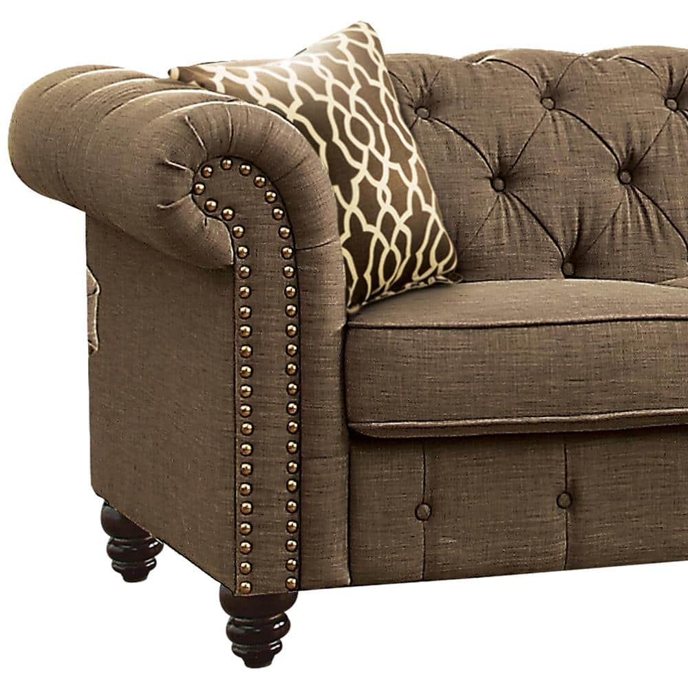 Aurelia 67" Gray Linen Tufted Loveseat with Rolled Arms