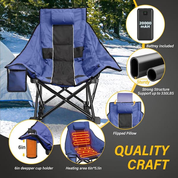 SEEUTEK Blue and Black Oversized Heated Rocking Camping Chair
