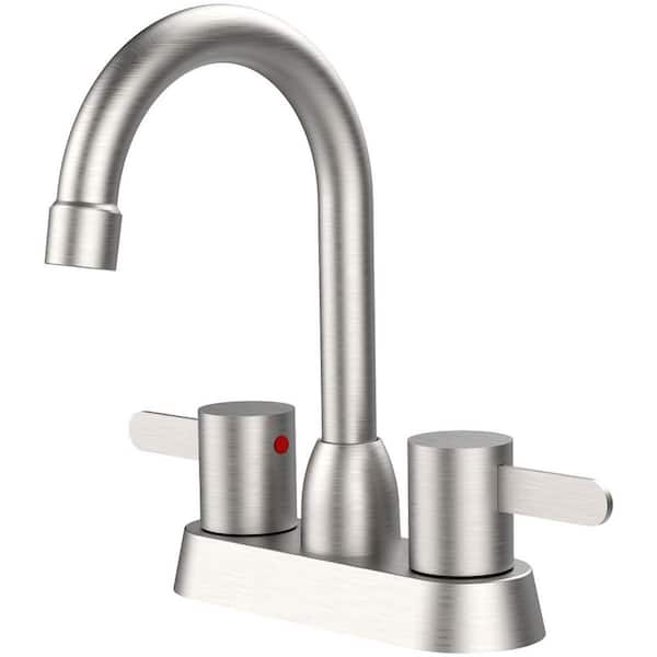 4 in. Centerset Double Handle High Arc Bathroom Sink Faucet with Drain Kit in Brushed Nickel