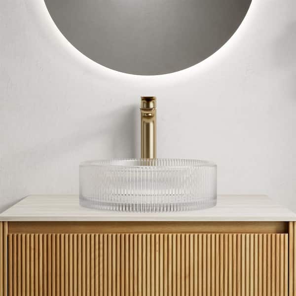 14 in. Bathroom Sink Round Crystal Glass Basin No Faucet Transparent