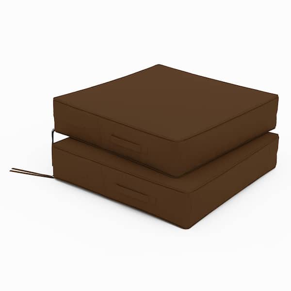 Kimunuk 24 in. x 24 in. x 5 in. (2-Pack) Square Outdoor Patio Seating Repacement Lounge Chair Dining Seat Cushion Chocolate