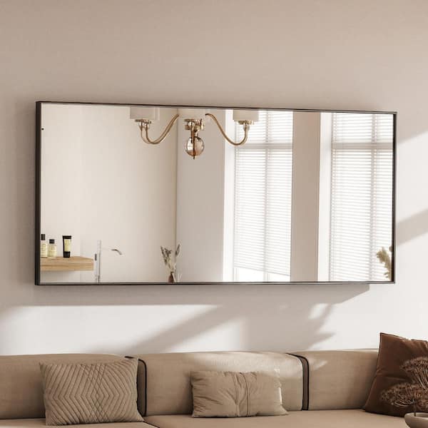 GLSLAND 26 in. W x 71 in. H Rectangular Aluminum Alloy Framed Black Full Length Wall Mirror Bathroom Vanity Mirror